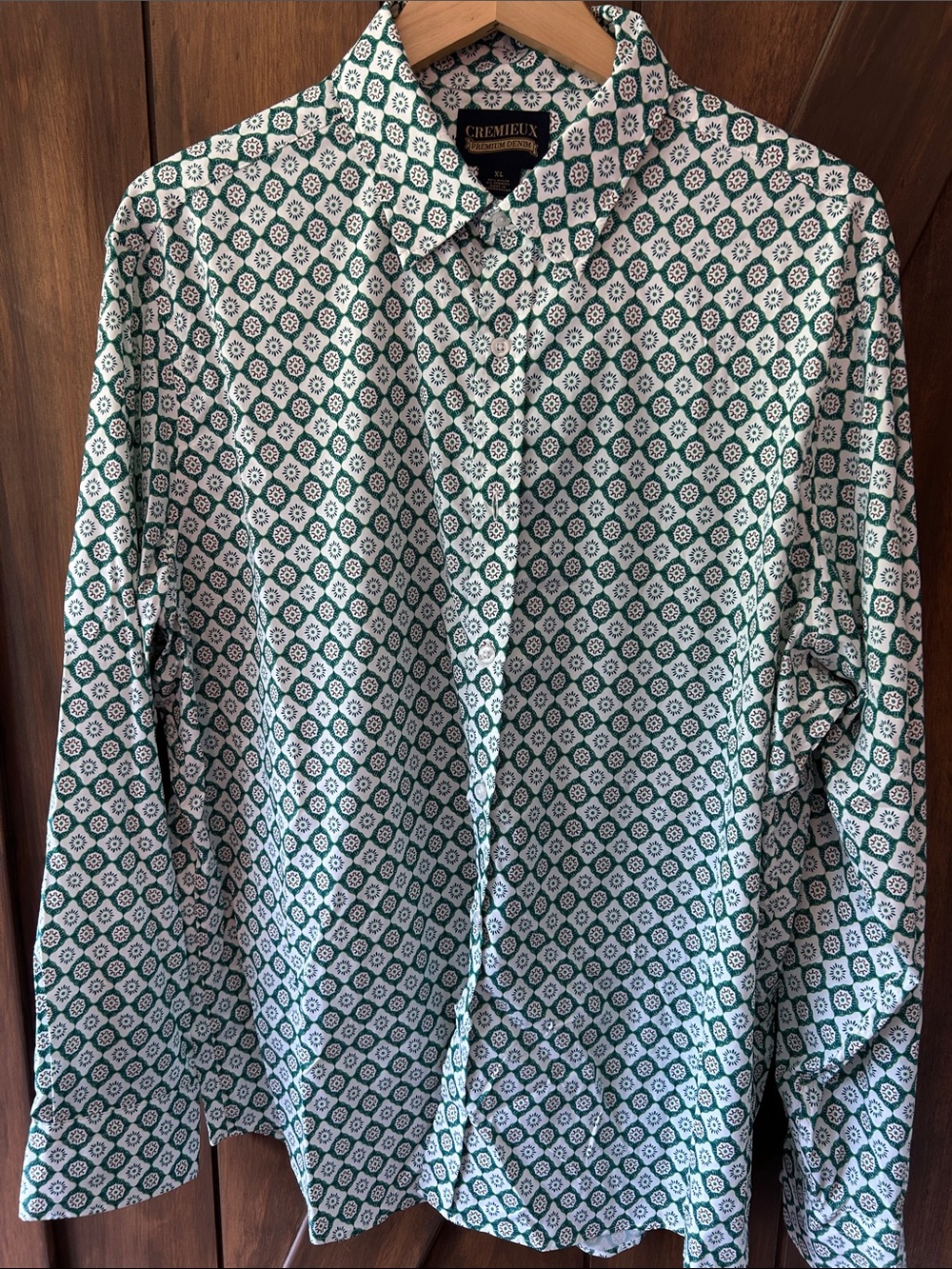 Cremieux Green & White Geometric Button-Up Shirt